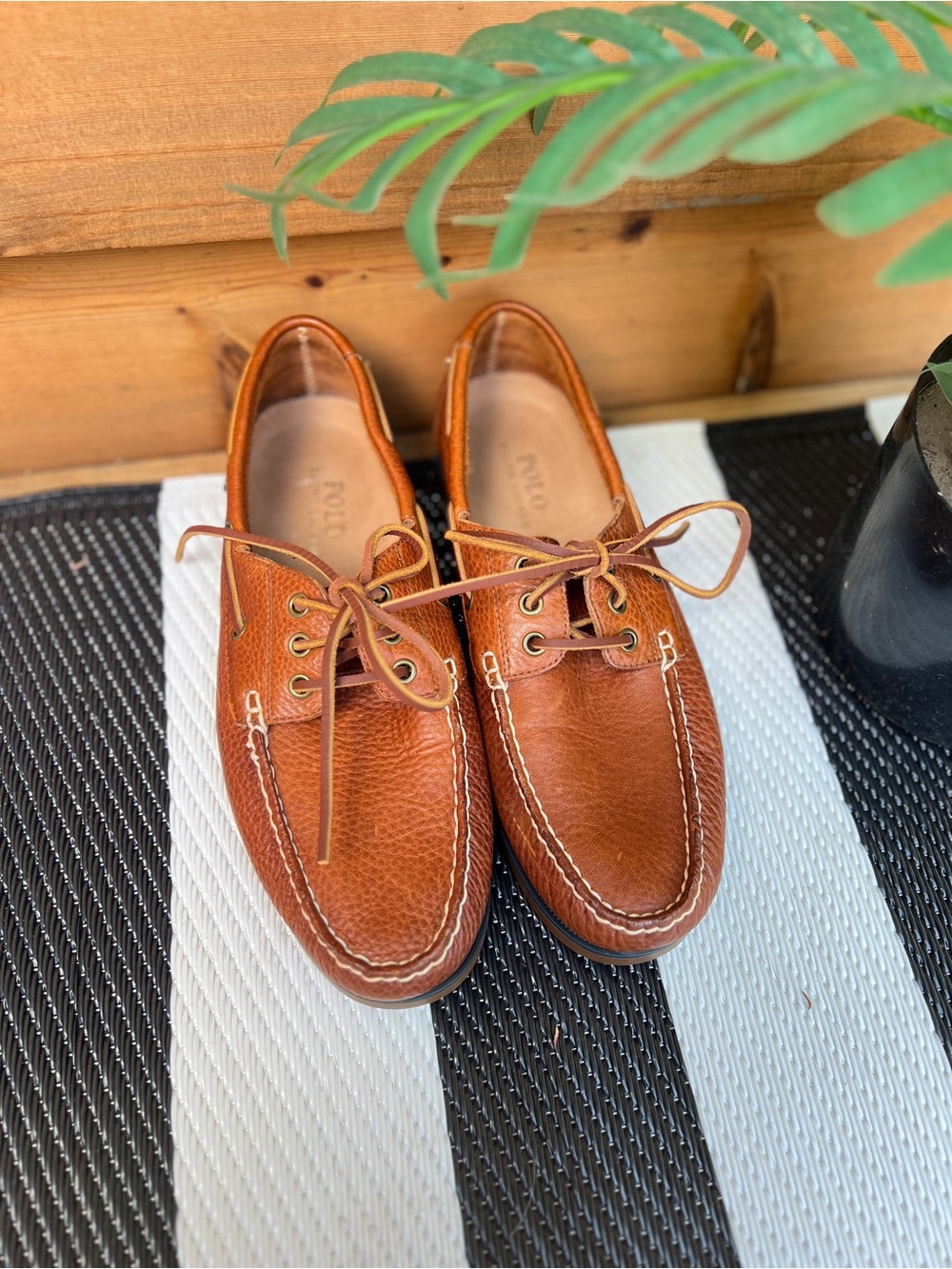 Men's Polo Ralph Lauren Leather Boat Shoes - Tan Brown